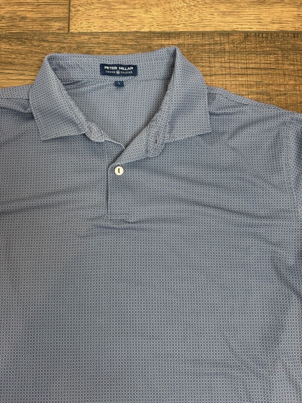 Peter Millar Crown Crafted Performance Golf Polo Shirt Blue Geometric Size L